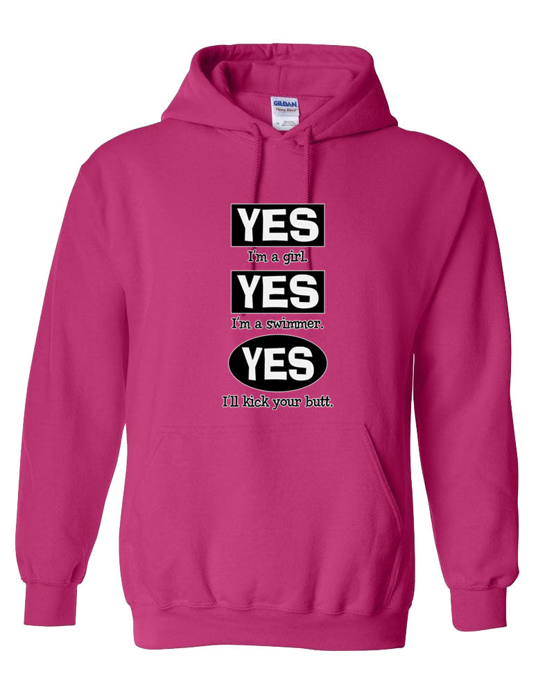 Yes I Am A Girl Yes I Am a Swimmer Hooded Sweatshirt