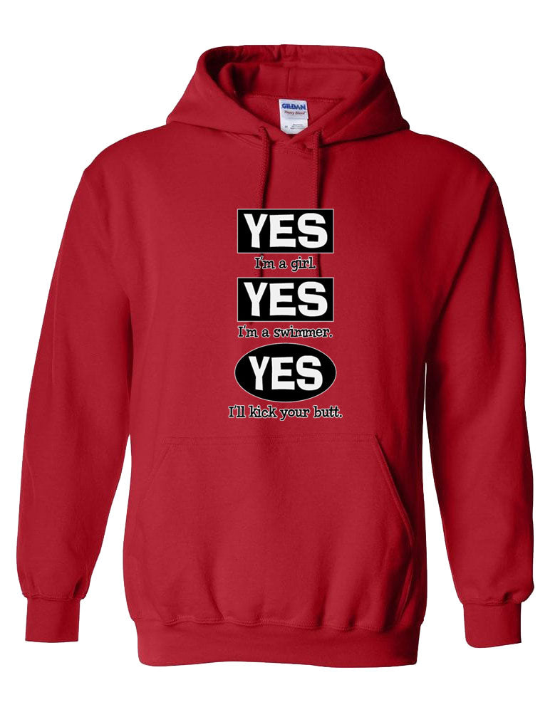 Yes I Am A Girl Yes I Am a Swimmer Hooded Sweatshirt