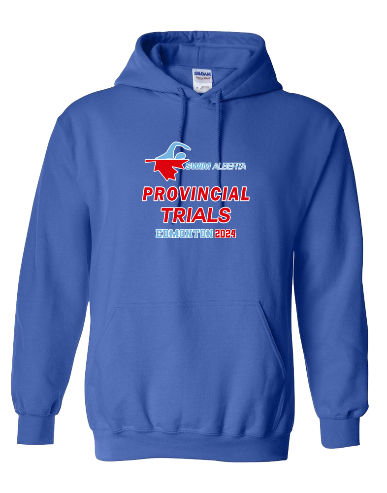 2024 Swim Alberta Trials Hooded Sweatshirt with Names on the back Youth X Large Royal Blue